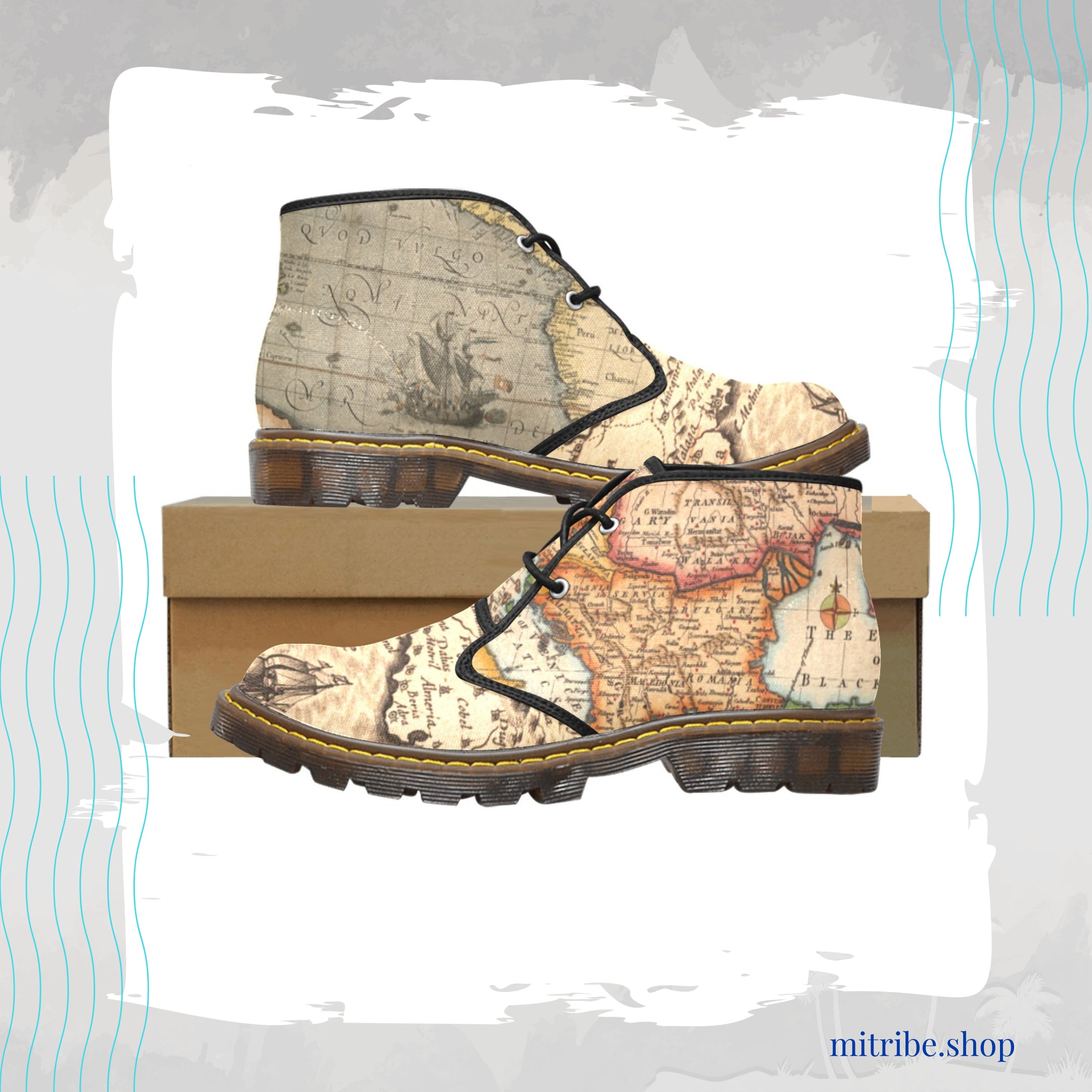 Canvas Ankle Boot old world map design