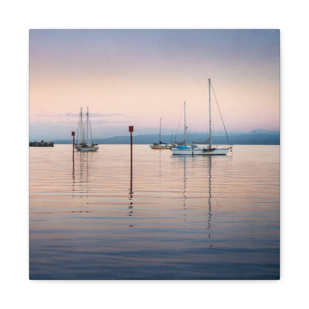 Canvas (stretch) Sailboats at dawn