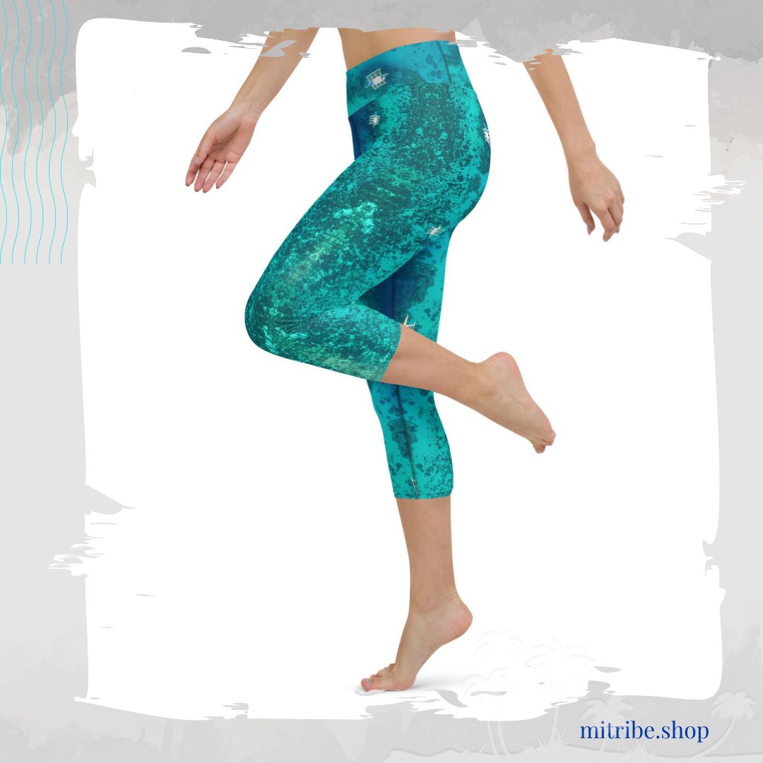 Leggings & shorts for yoga, running and fitness in ocean blue and aqua colours