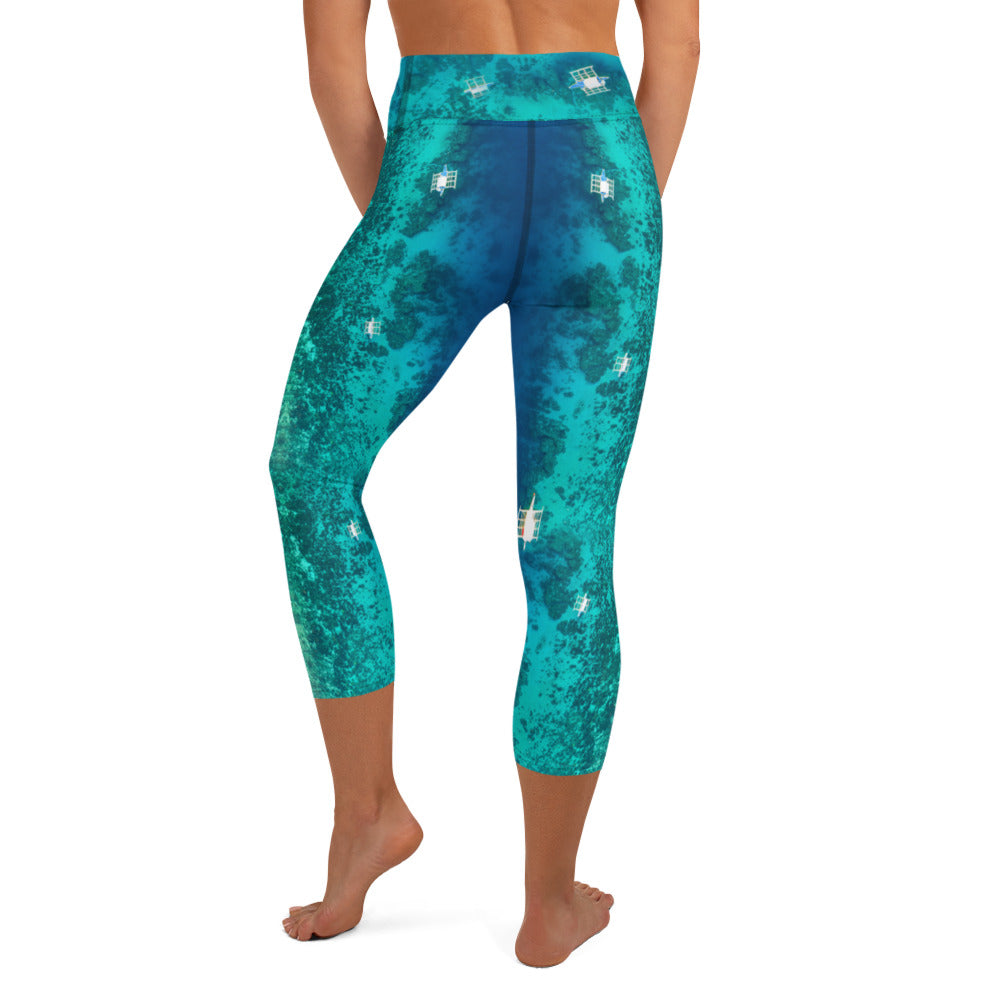 Leggings & shorts for yoga, running and fitness in ocean blue and aqua colours