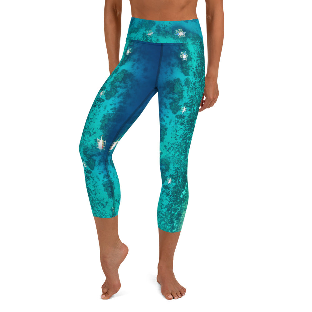 Leggings & shorts for yoga, running and fitness in ocean blue and aqua colours