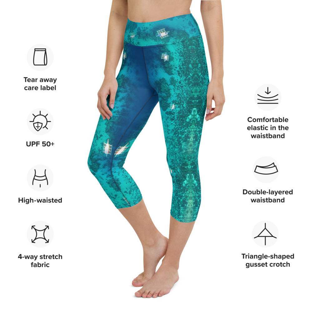 Leggings & shorts for yoga, running and fitness in ocean blue and aqua colours