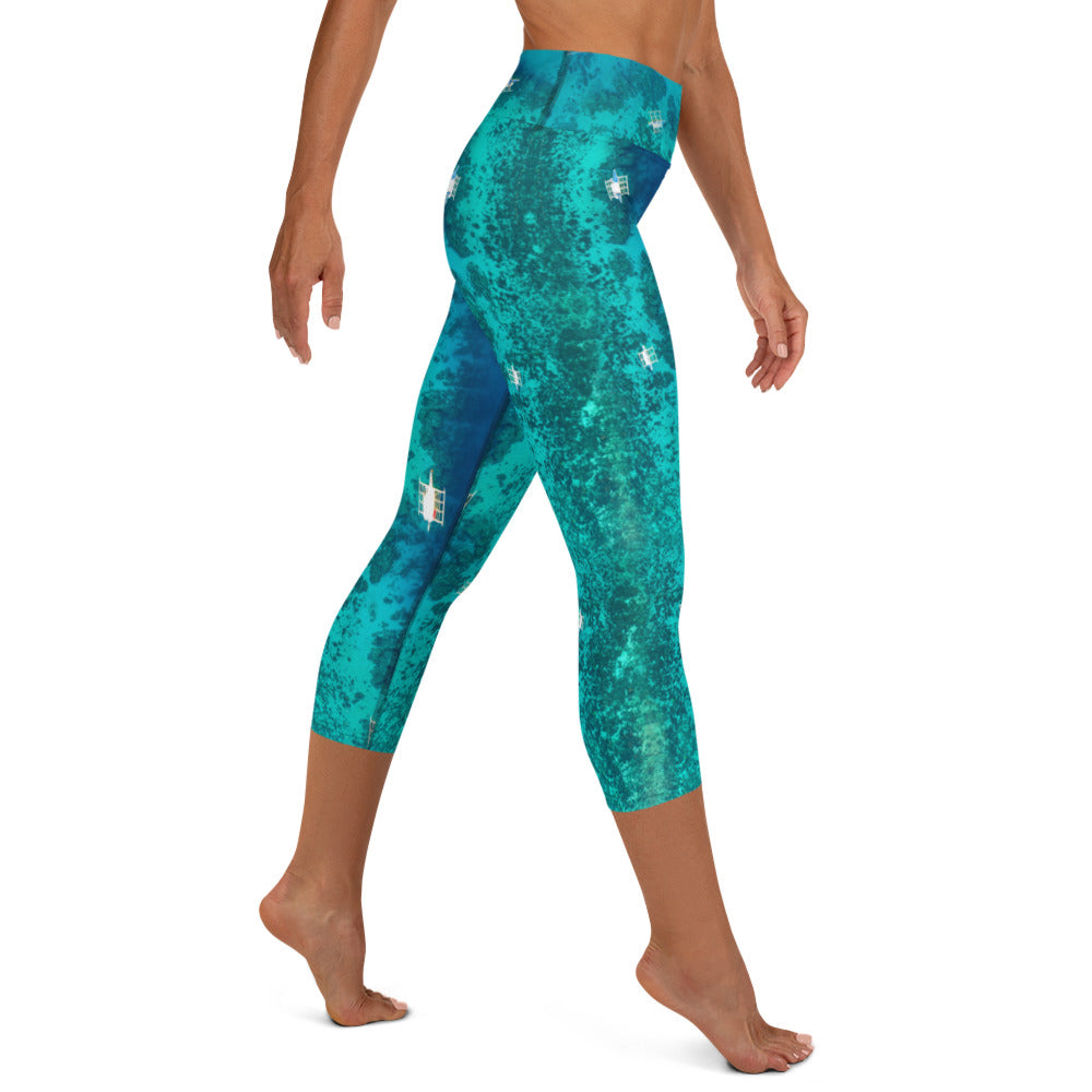 Leggings & shorts for yoga, running and fitness in ocean blue and aqua colours