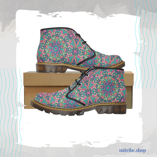 Canvas Ankle Boot - Boho green & pink