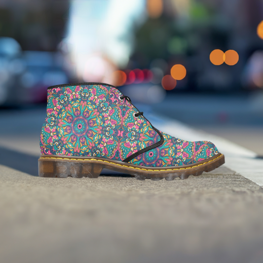 Canvas Ankle Boot - Boho green & pink