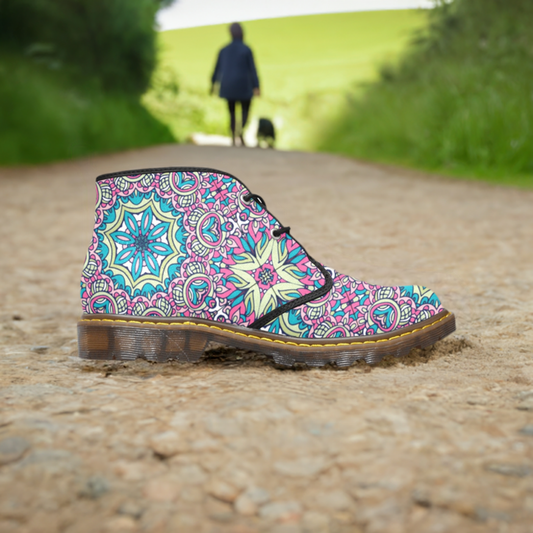 Canvas Ankle Boot - Boho green & yellow