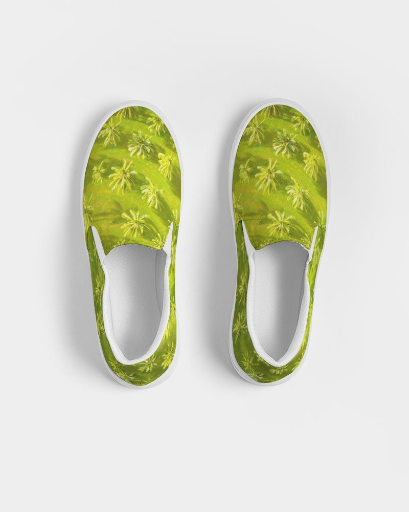 Womens slip on canvas shoe in tropical plam tree design
