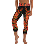 Leggings mid-calf length, yoga pants & fitness tights in red & black heliconia flower design