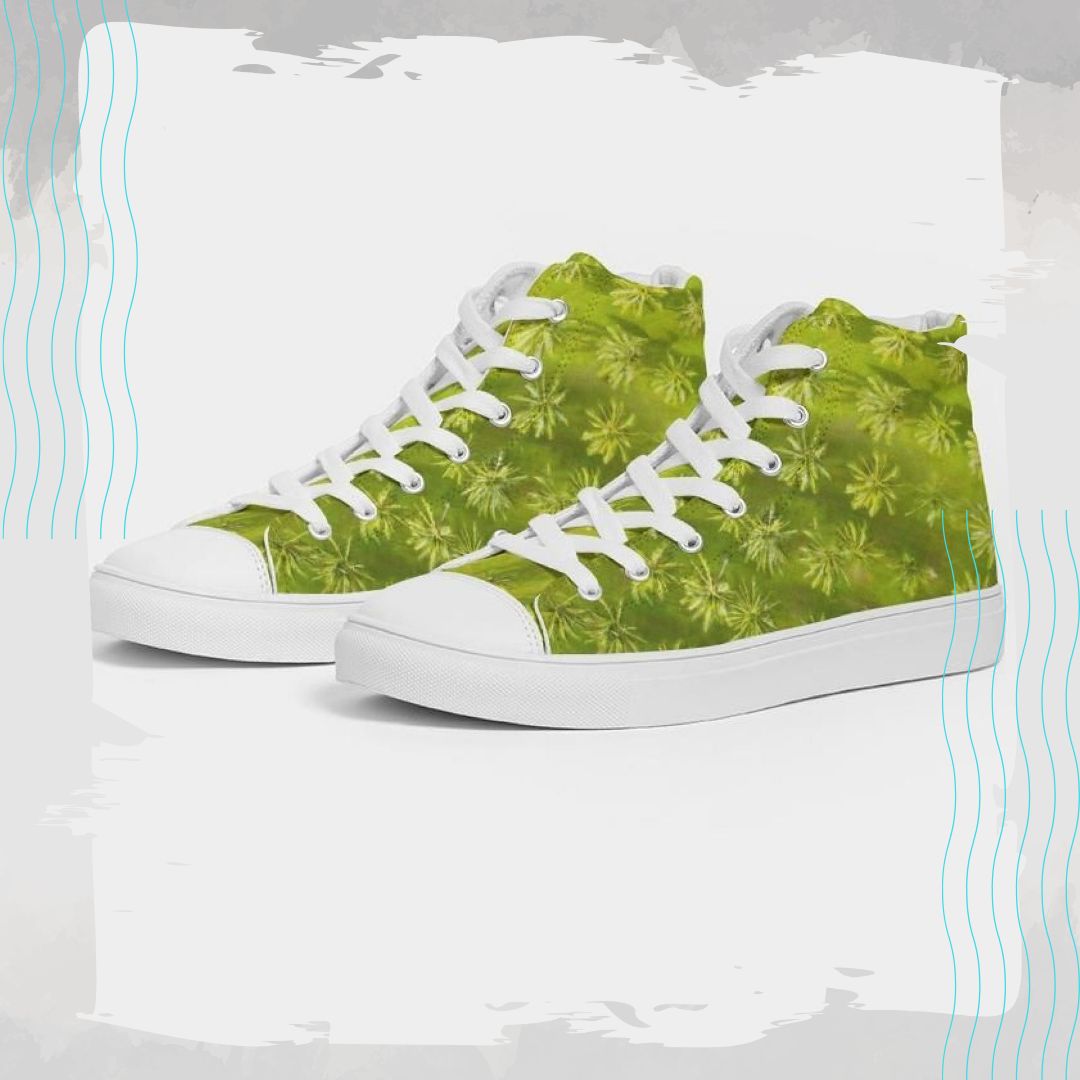 Womens hightop canvas sneaker and canvas shoe in tropical palm tree design