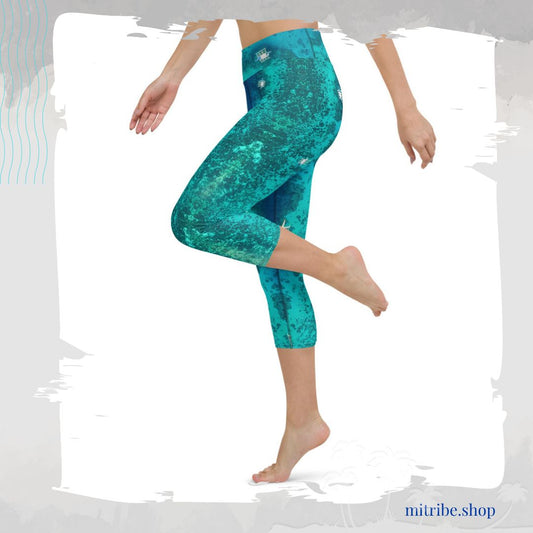 Leggings  & shorts for yoga, running and fitness in ocean blue and aqua colours
