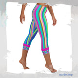 Yoga pants, leggings, dance, gym shorts in colourful stripes