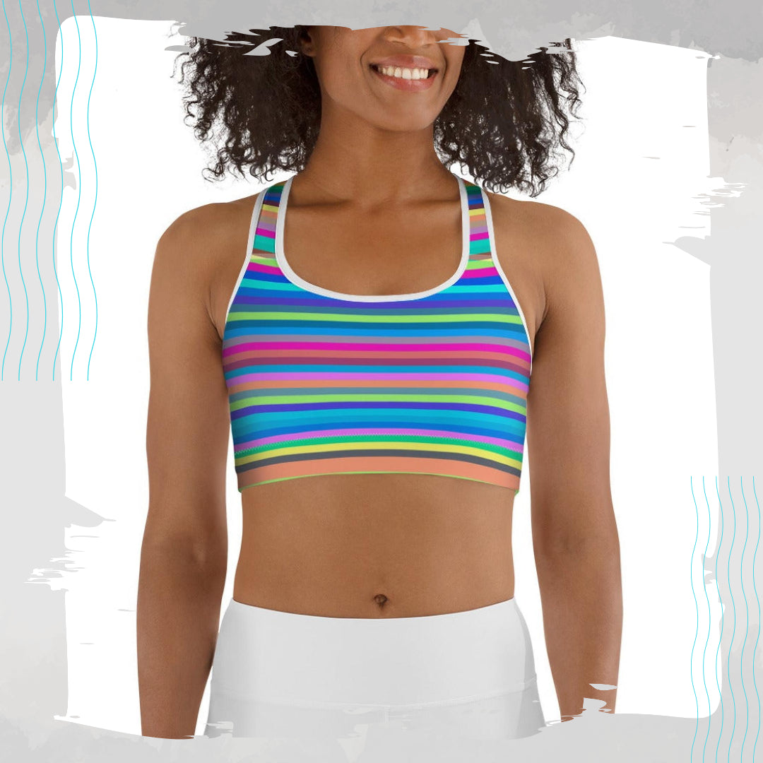 Sports bra, crop tops, activewear, yoga & gym wear in colourful stripes