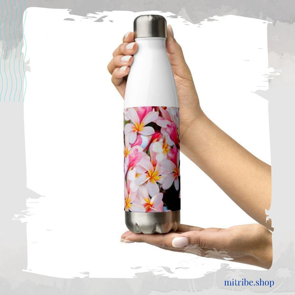 Stainless steel water bottle insulated in colourful frangipani design