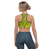 Sports bra crop top for running, walking, gym and yoga in tropical palm tree design