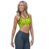 Sports bra crop top for running, walking, gym and yoga in tropical palm tree design