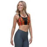 Sports bra crop top for fitness in red and black tropical design now on sale