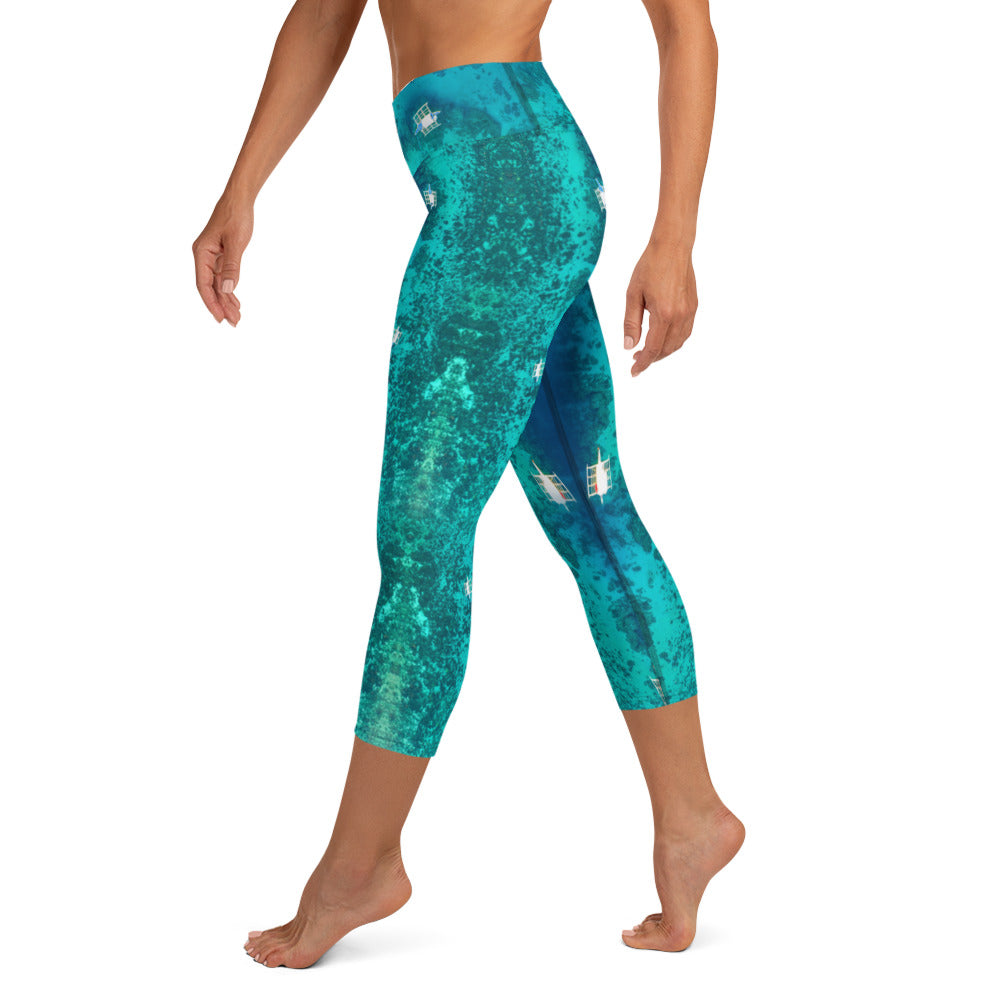 Leggings for yoga, running and fitness in ocean blue and aqua colours