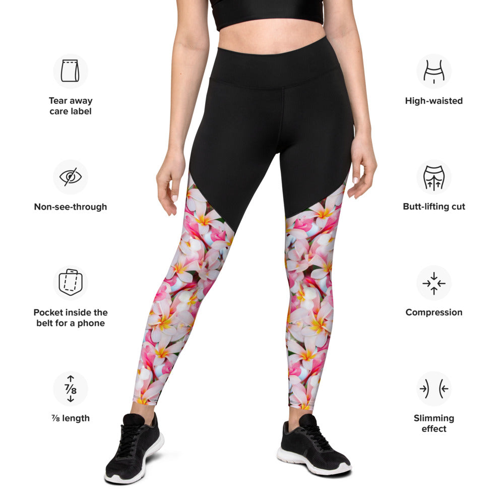 Leggings & womens activewear for fitness, yoga, gym, running in frangipani design on sale now