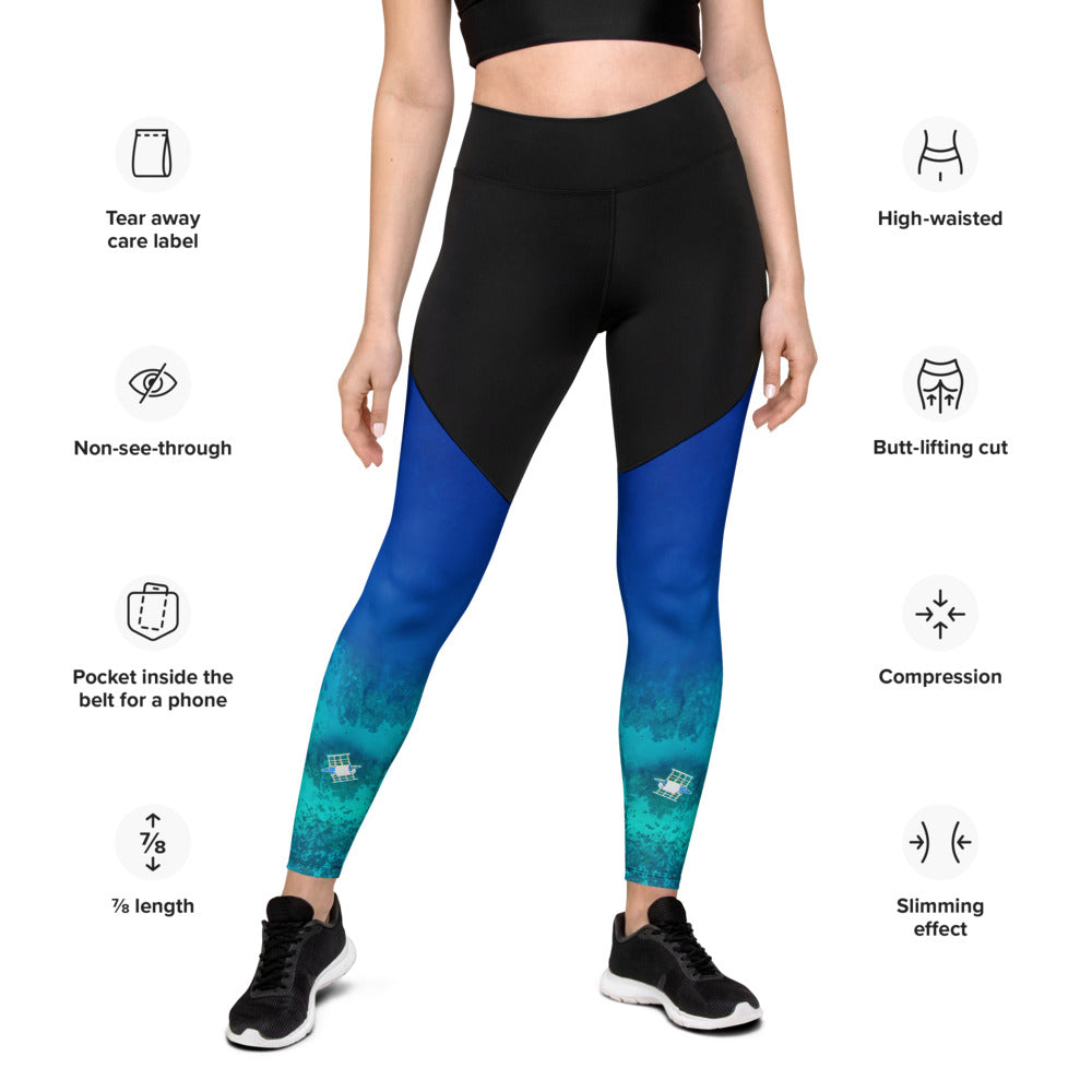 Leggings & womens activewear for fitness, yoga, gym, running in ocean blue design on sale now