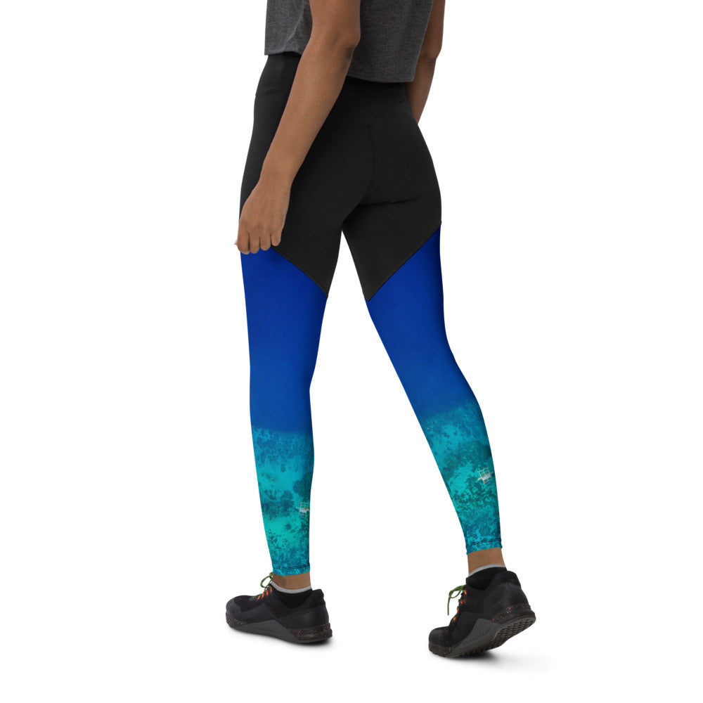 Leggings & womens activewear for fitness, yoga, gym, running in ocean blue design on sale now