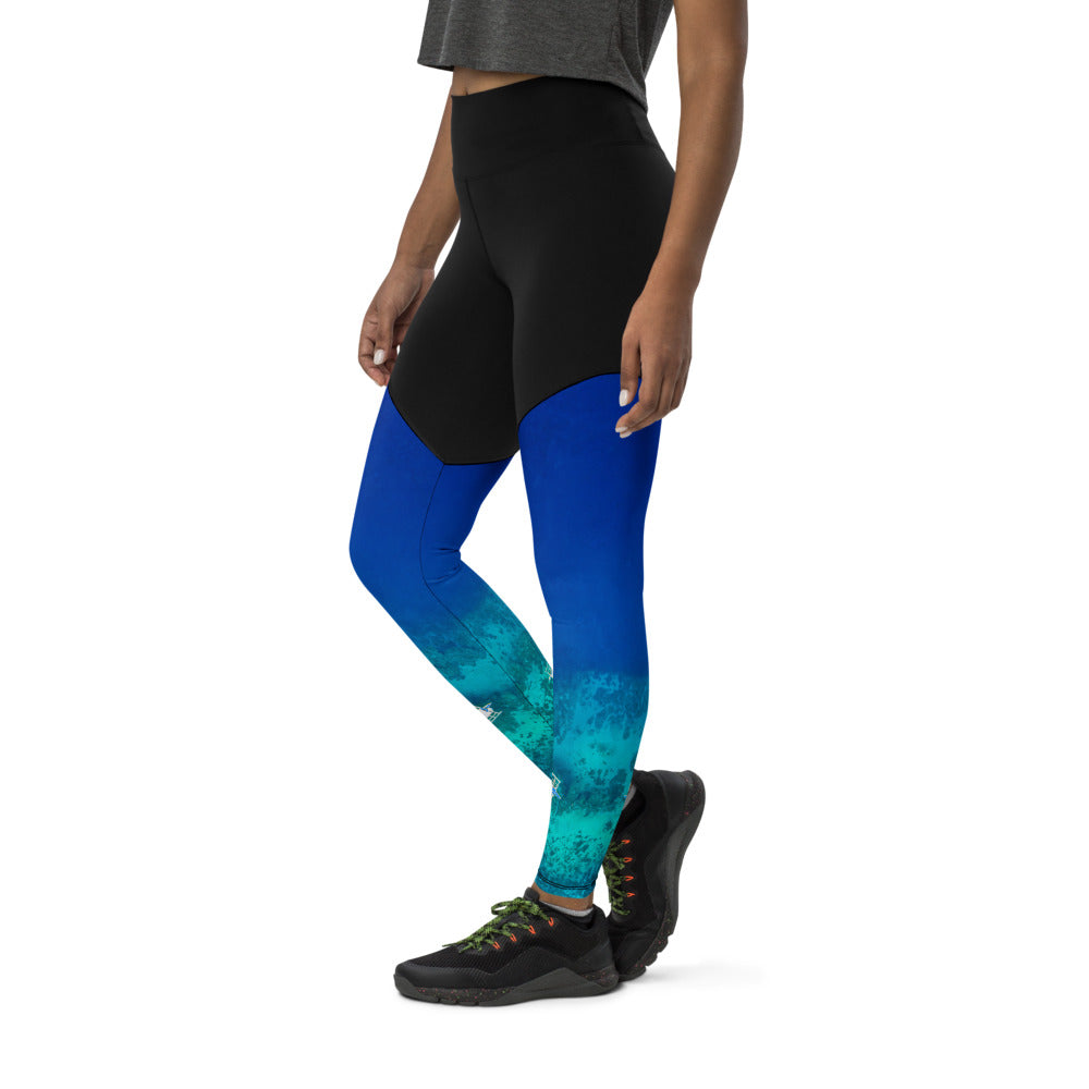 Leggings & womens activewear for fitness, yoga, gym, running in ocean blue design on sale now