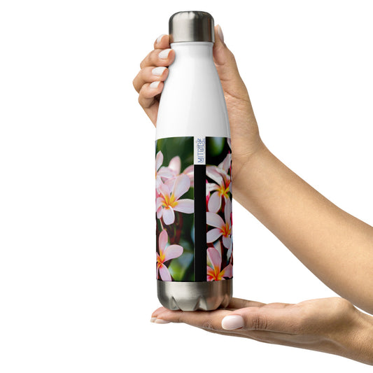 Stainless steel water bottle insulated in colourful frangipani design